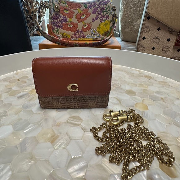 Coach mini wallet on a chain Rust signature so nice! - Picture 1 of 8
